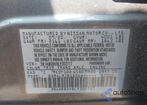2020 Nissan Sentra Sr Xtronic Cvt z USA, uszkodzony, nr VIN 3N1AB8DV8LY302717